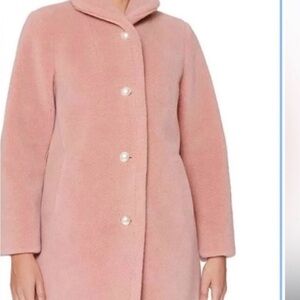 KATE SPADE Pearl-button Teddy Faux-fur Pink Coat- Size Large